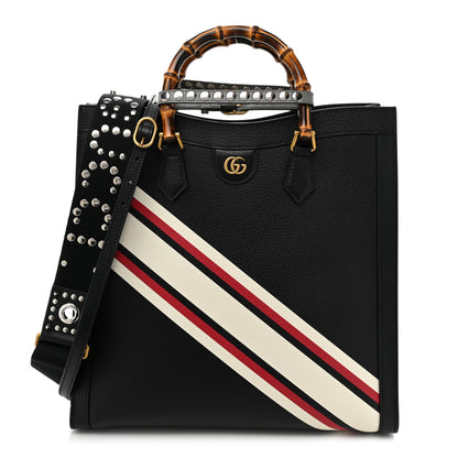 Gucci Textured Dollar Calfskin Stripe Studded Large Diana Tote Bag Black Multicolor 1 of 14