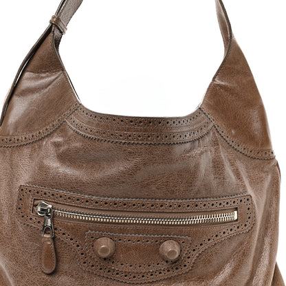 Balenciaga Agneau Giant Brogues Hardware Besace Hobo Taupe 8 of 10