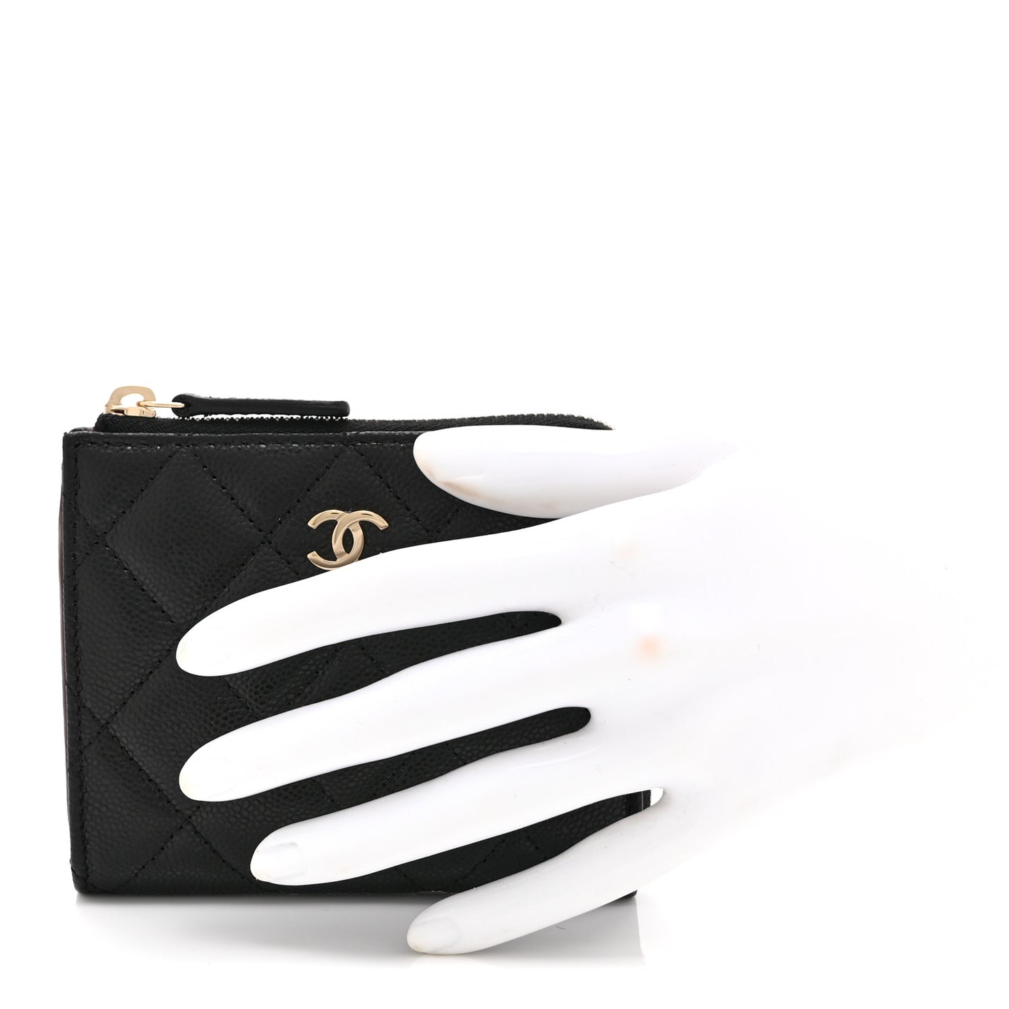 Caviar Quilted CC Zip Around Card Holder Wallet Black