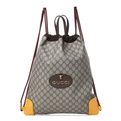 Gucci GG Supreme Monogram Neo Vintage Drawstring Backpack Beige New Acero Crop 1 of 12