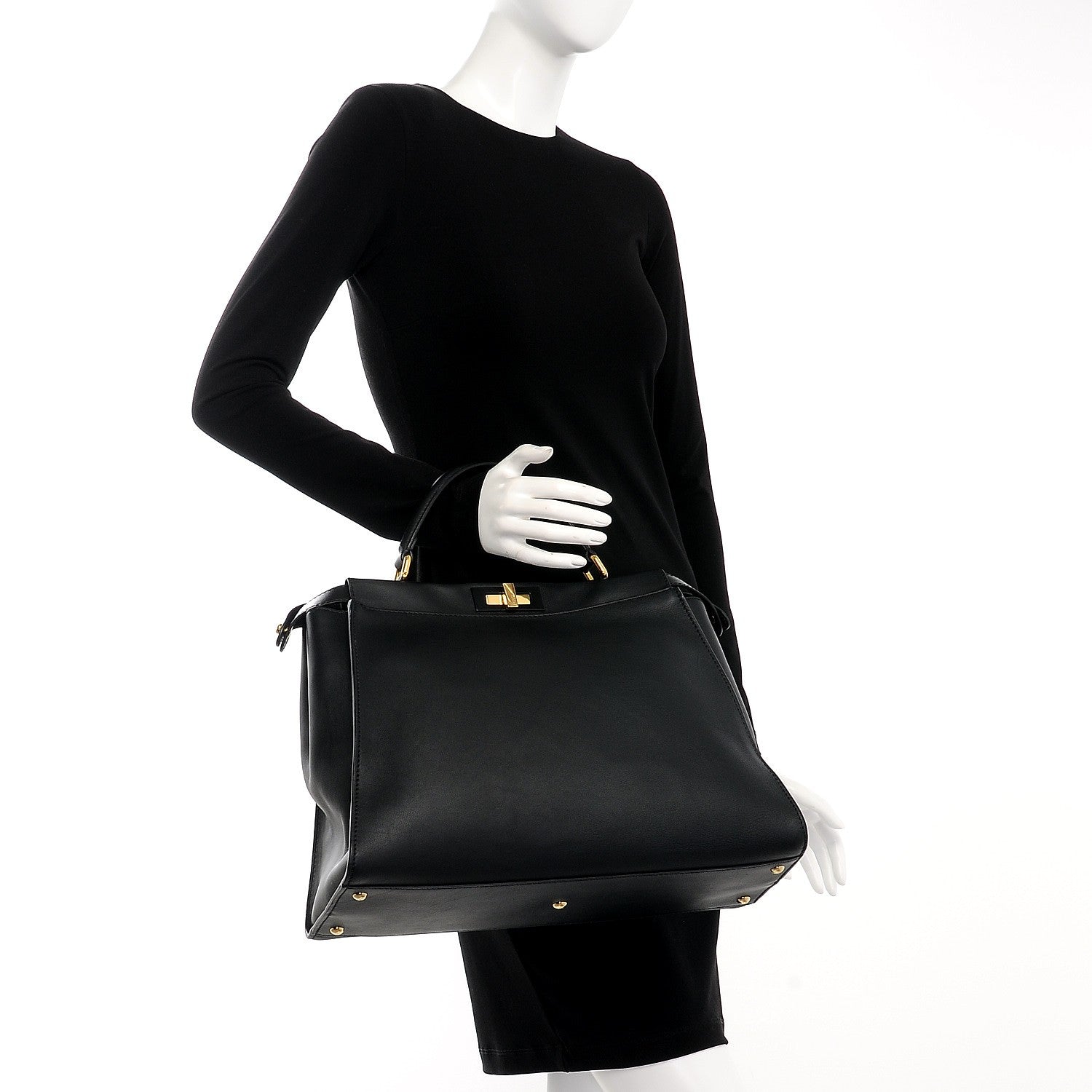 Fendi Vitello Seta Shiny Nappa Large Peekaboo Iconic Satchel Black 3 of 8