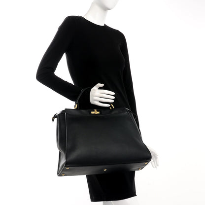 Fendi Vitello Seta Shiny Nappa Large Peekaboo Iconic Satchel Black 3 of 8