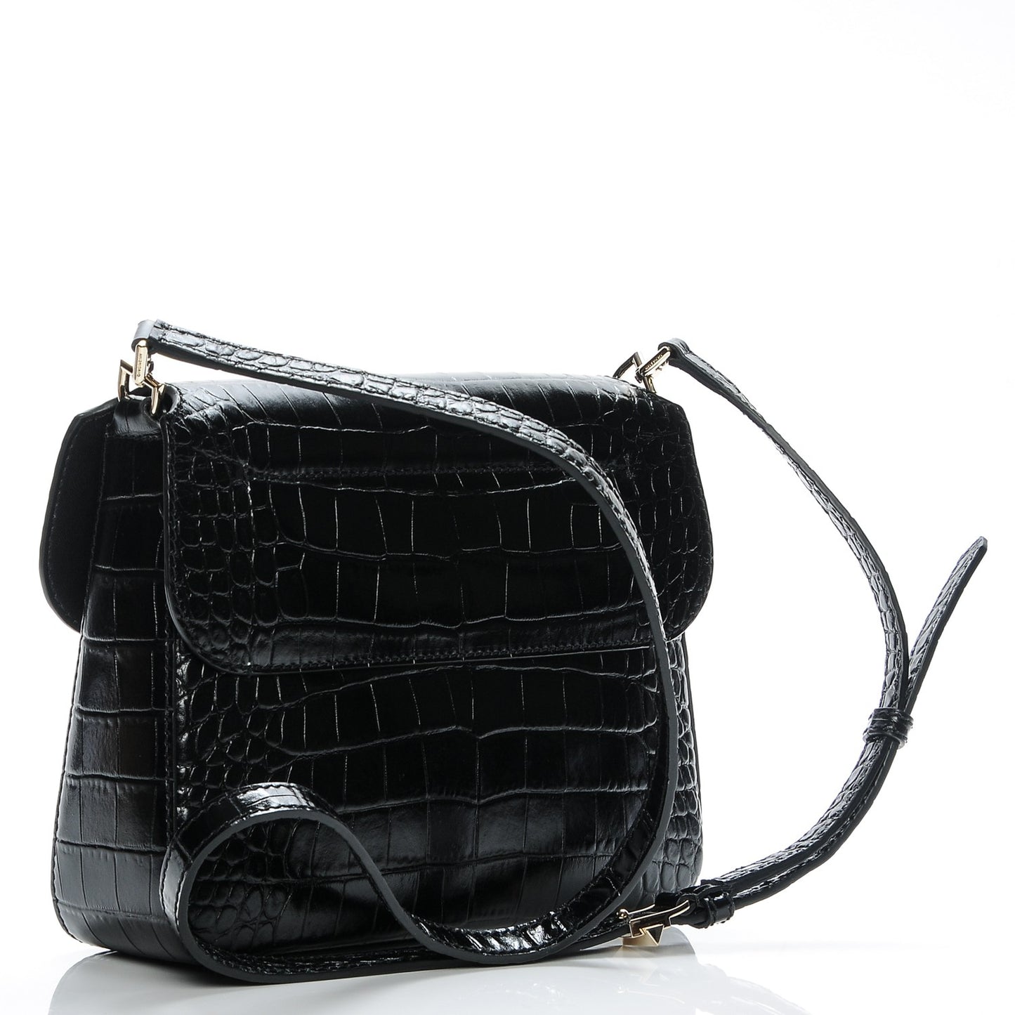 Calfskin Crocodile Embossed Small Nobile Shoulder Bag Black