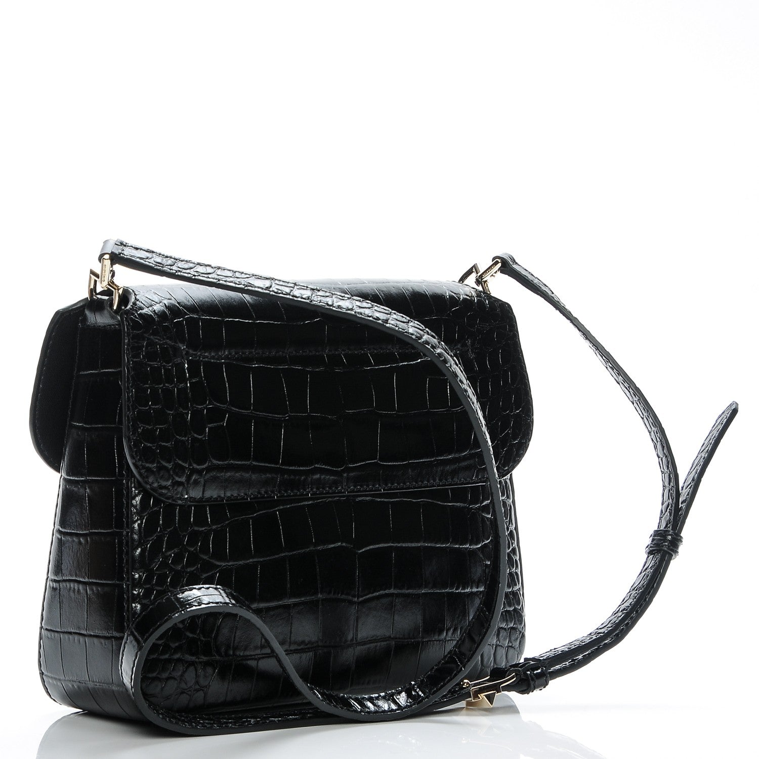 Givenchy Calfskin Crocodile Embossed Small Nobile Shoulder Bag Black 3 of 6