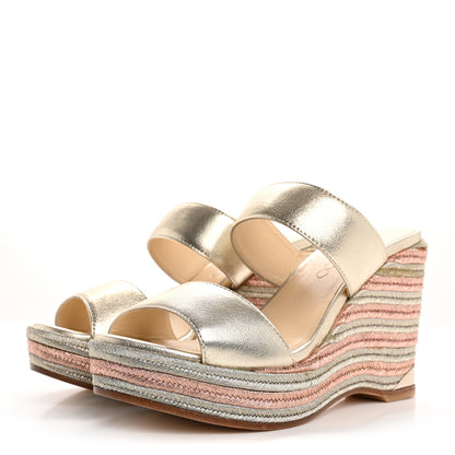 Jimmy Choo Metallic Nappa Raffia Parker Wedge 100 Sandals 36.5 Gold Multicolor 4 of 8