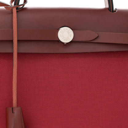 Hermes Vache Hunter Toile Herbag Zip 31 PM Rouge Grenat Rouge H 9 of 16