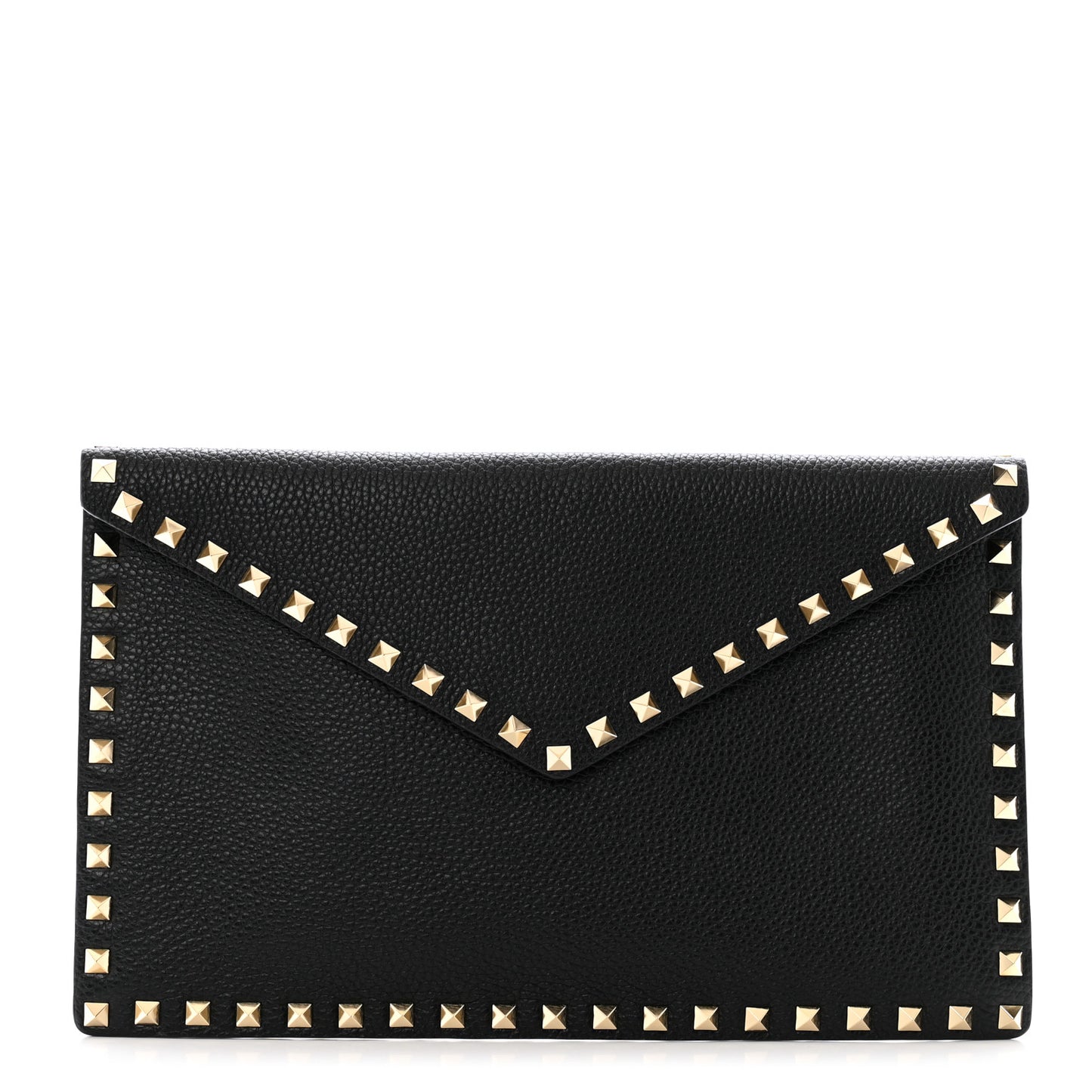 Pebbled Calfskin Large Rockstud Envelope Clutch Black