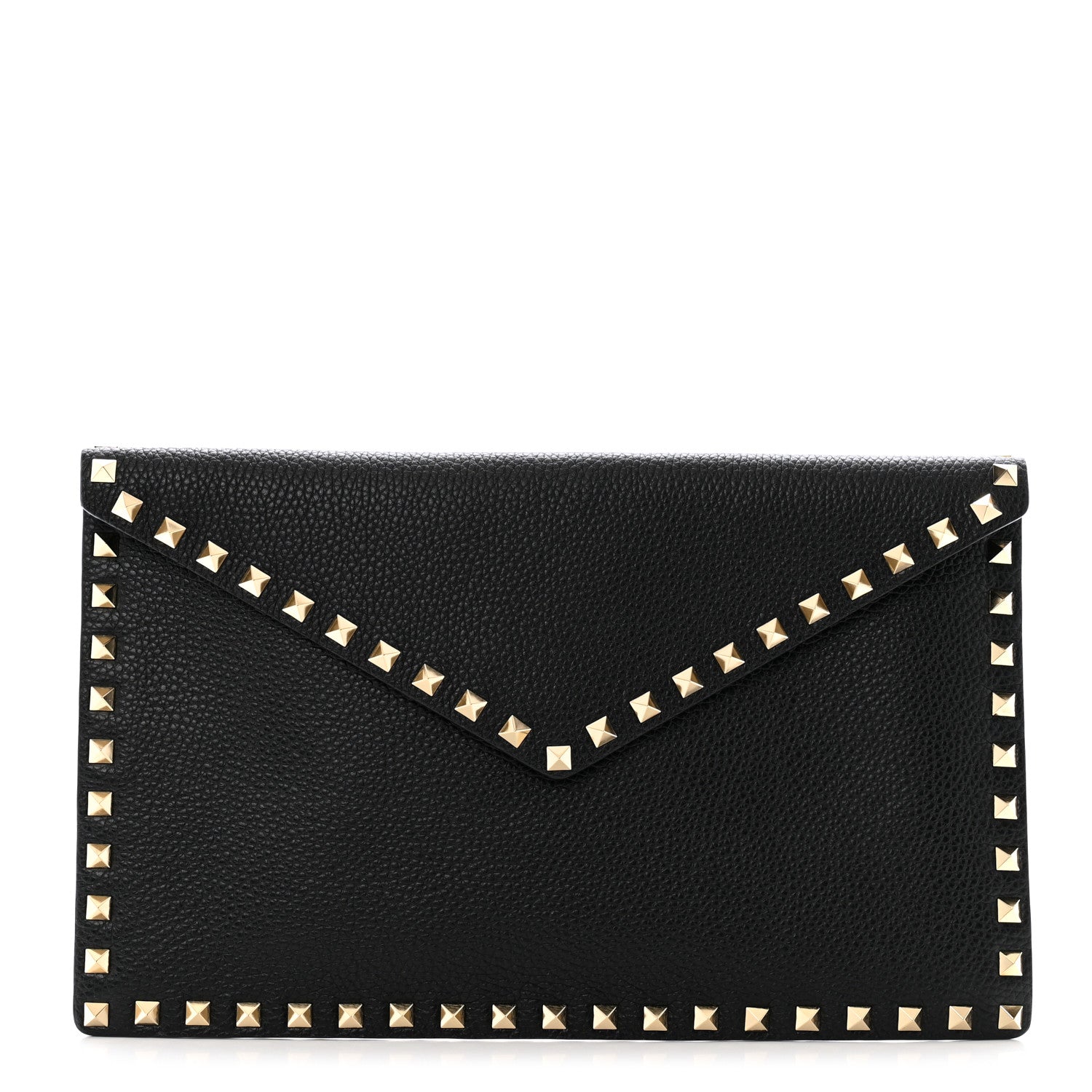Valentino Garavani Pebbled Calfskin Large Rockstud Envelope Clutch Black 1 of 7