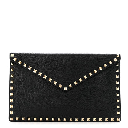 Valentino Garavani Pebbled Calfskin Large Rockstud Envelope Clutch Black 1 of 7