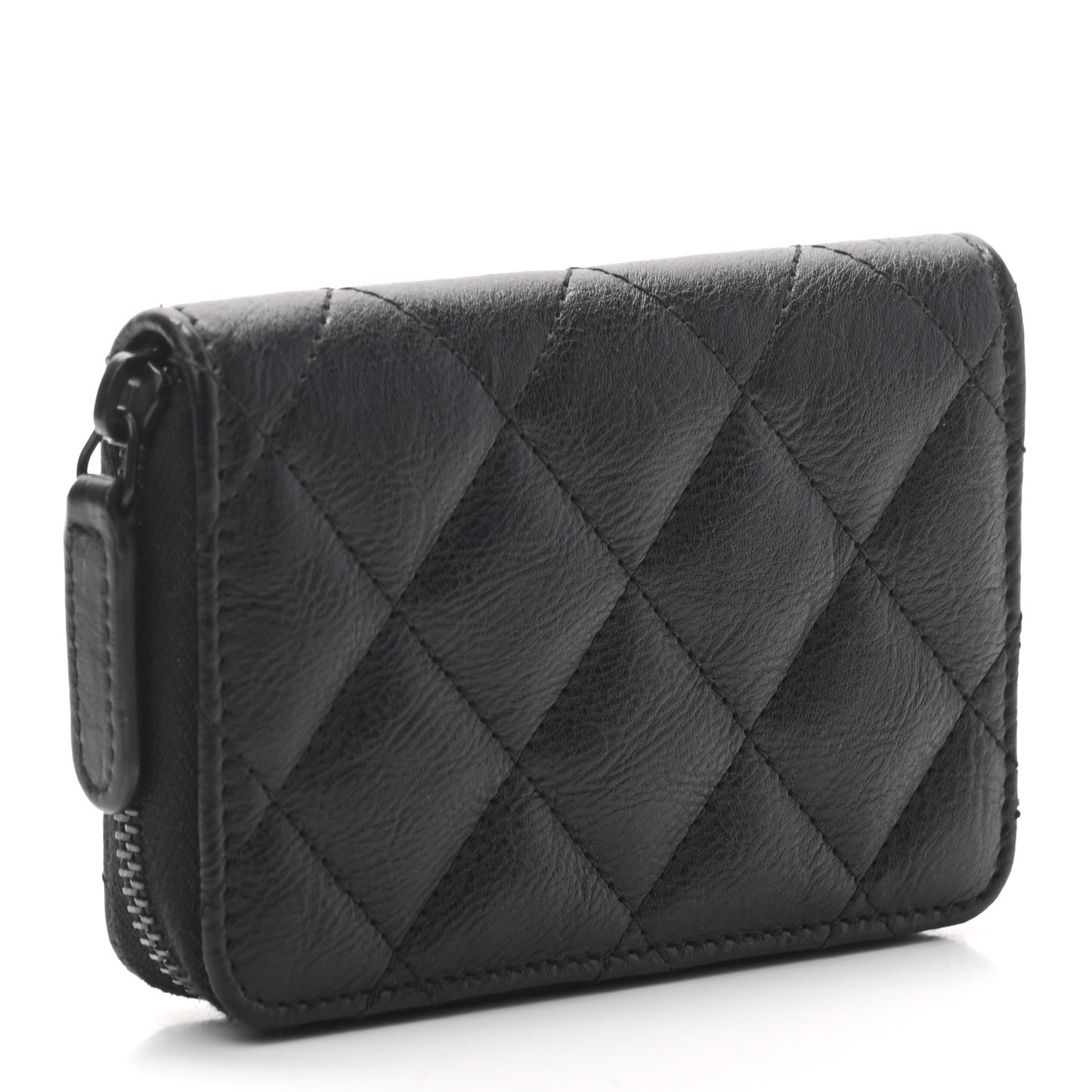 Aged Calfskin Quilted Zip Coin Purse So Black