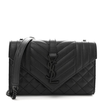 Saint Laurent Grain De Poudre Textured Mixed Matelasse Triquilt Small Monogram Monochrome Satchel Black 1 of 10