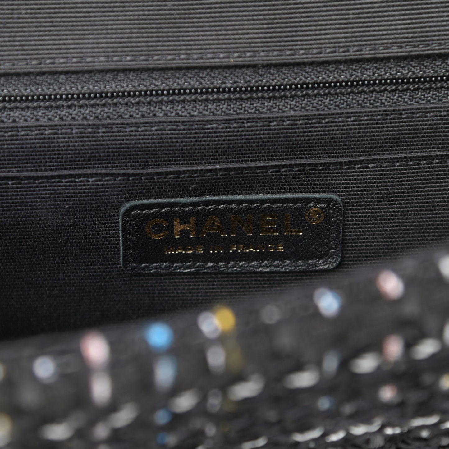 Tweed Chain Braid Medium Single Flap Black