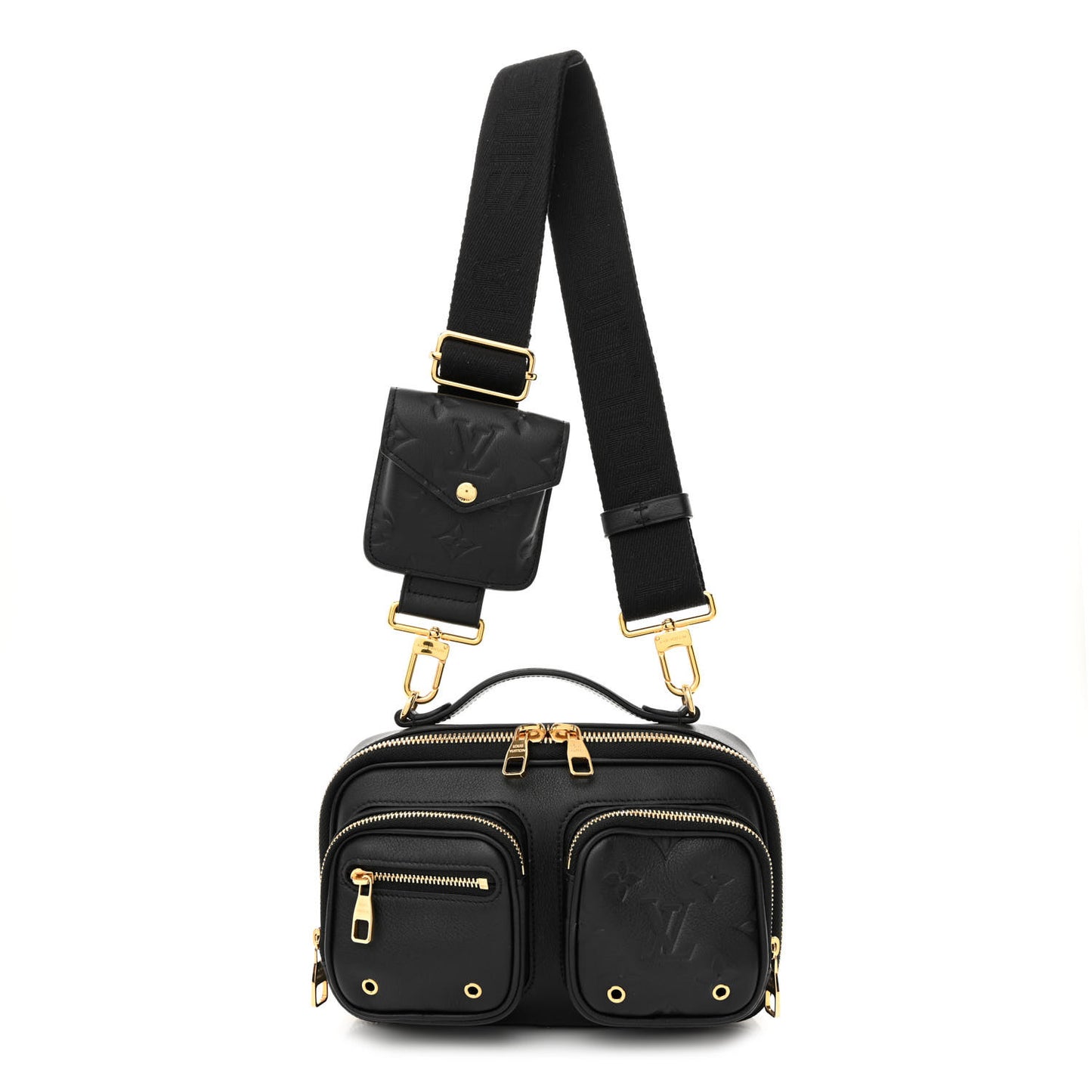 Calfskin Monogram Embossed Utility Crossbody Black