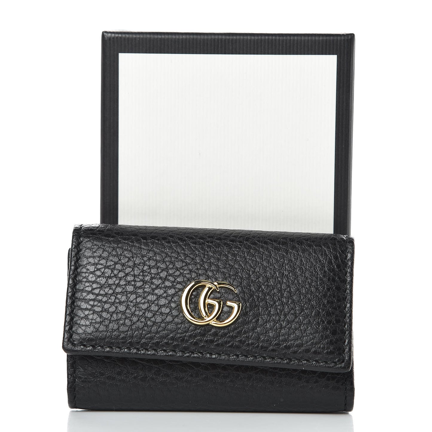 Pebbled Calfskin GG Marmont 6 Key Holder Black