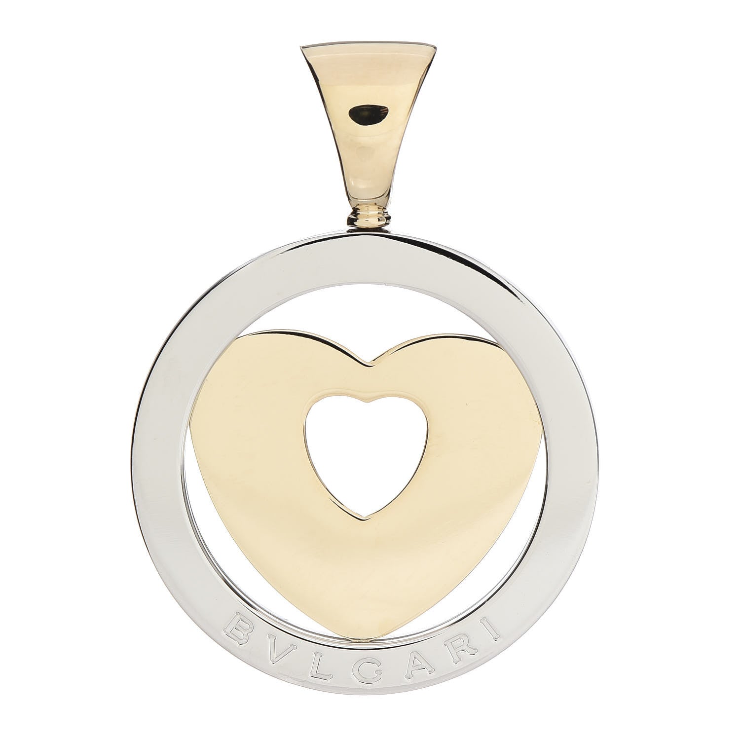 Bulgari 18K Yellow Gold Stainless Steel Tondo Heart Pendant　　 1 of 3
