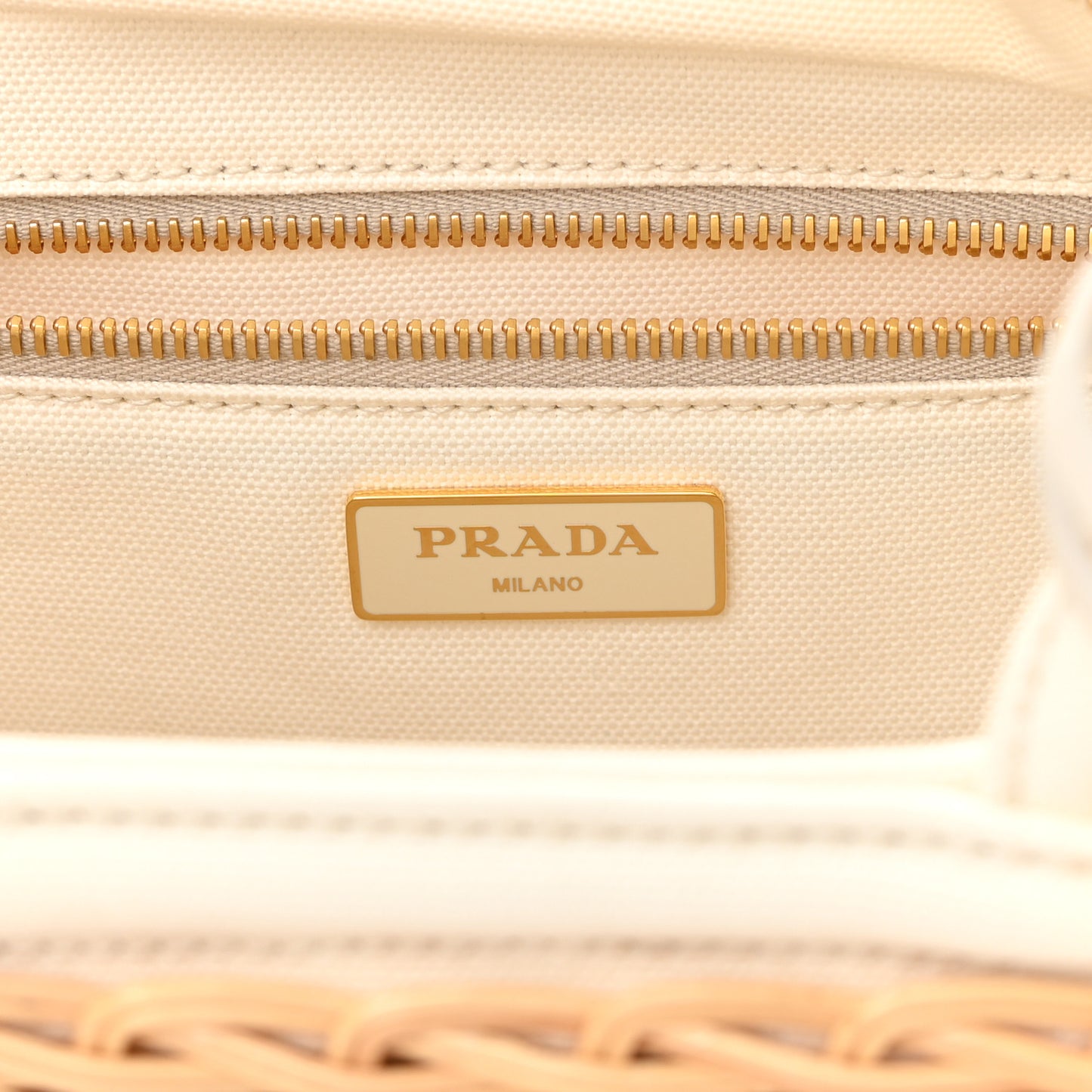 Canvas Wicker Shoulder Bag White Tan