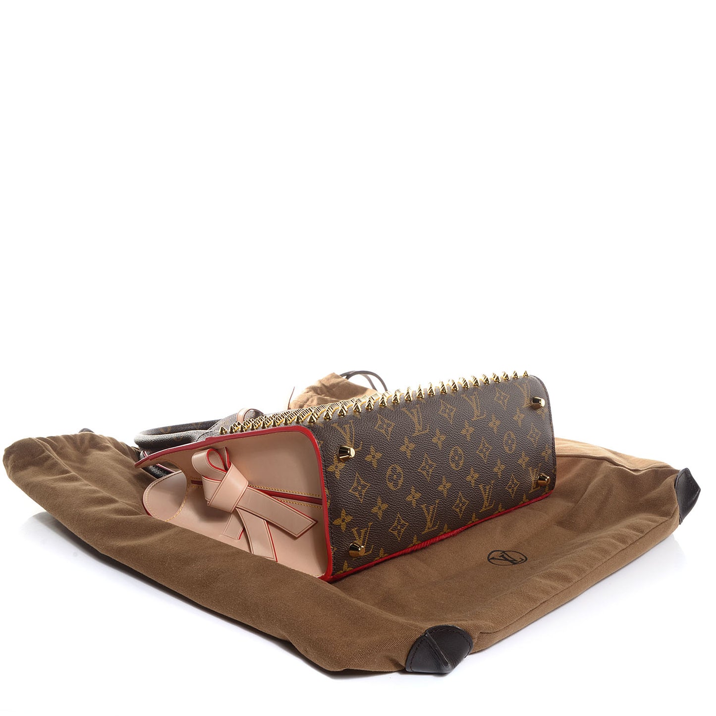 Monogram Calf Hair Spikes Iconoclasts Christian Louboutin Tote Red