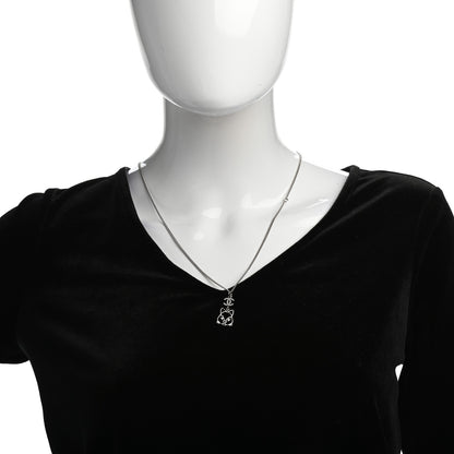 Chanel Crystal Emoji Choupette Cat Pendant Necklace Silver 2 of 5