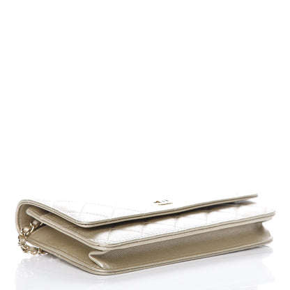 Chanel Pearly Caviar Quilted Wallet On Chain WOC Light Gold 4 of 11