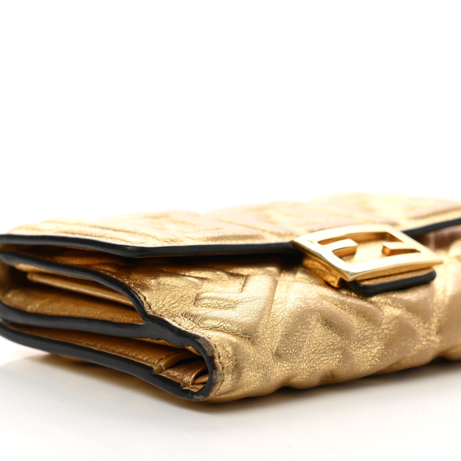 Fendi Vitello Catalan Mirror FF 1974 Embossed Medium Wallet Gold 13 of 14