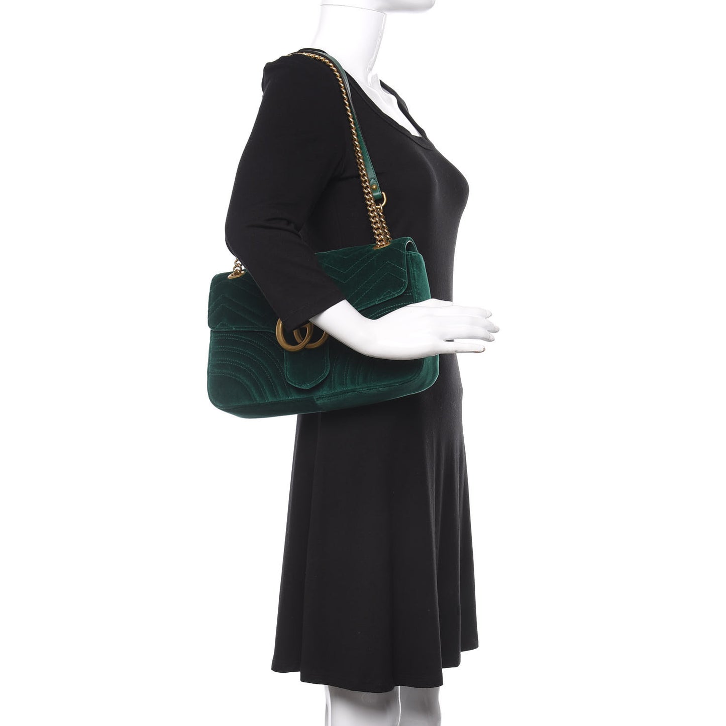 Velvet Matelasse Medium GG Marmont Shoulder Bag Emerald