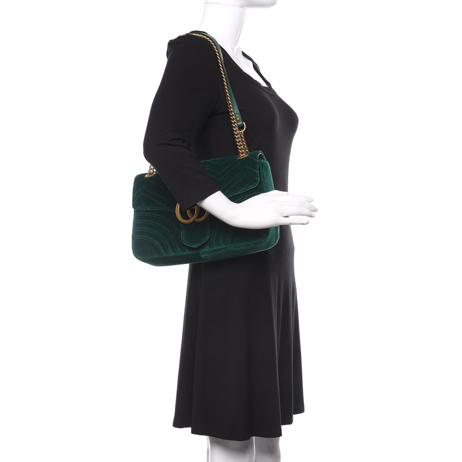Gucci Velvet Matelasse Medium GG Marmont Shoulder Bag Emerald 3 of 10
