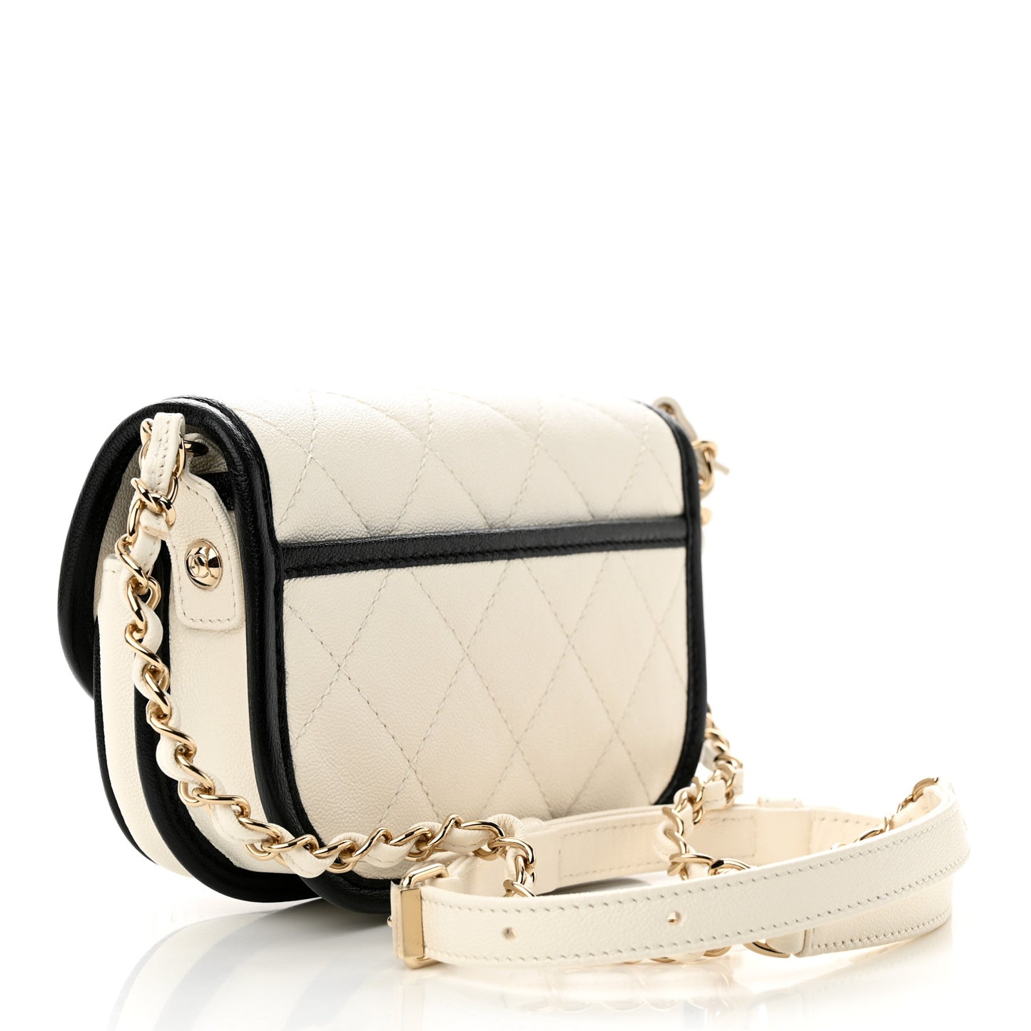 Caviar Quilted Mini Round Messenger Flap White Black