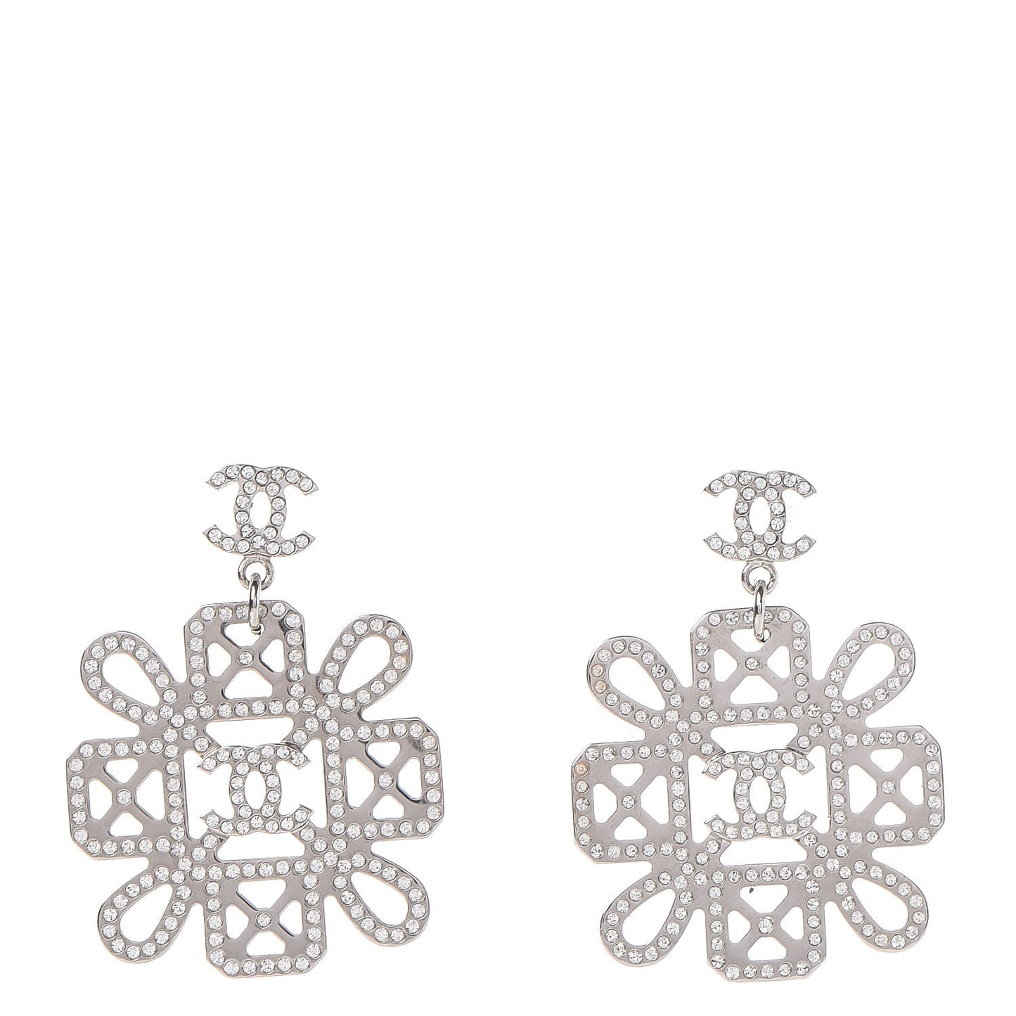 Crystal CC Drop Earrings Silver