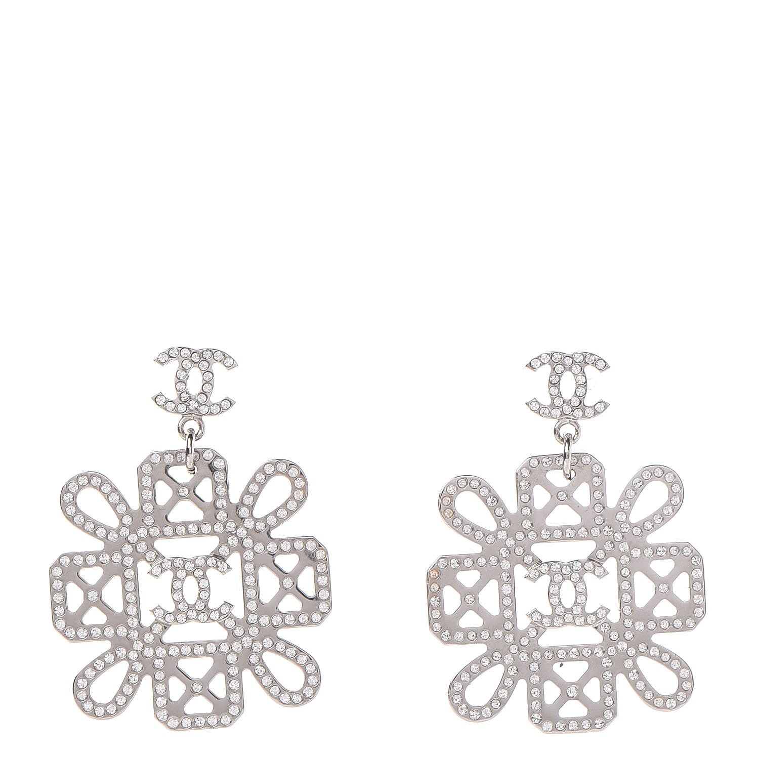Chanel Crystal CC Drop Earrings Silver 1 of 5