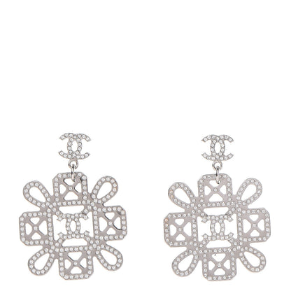 Chanel Crystal CC Drop Earrings Silver 1 of 5
