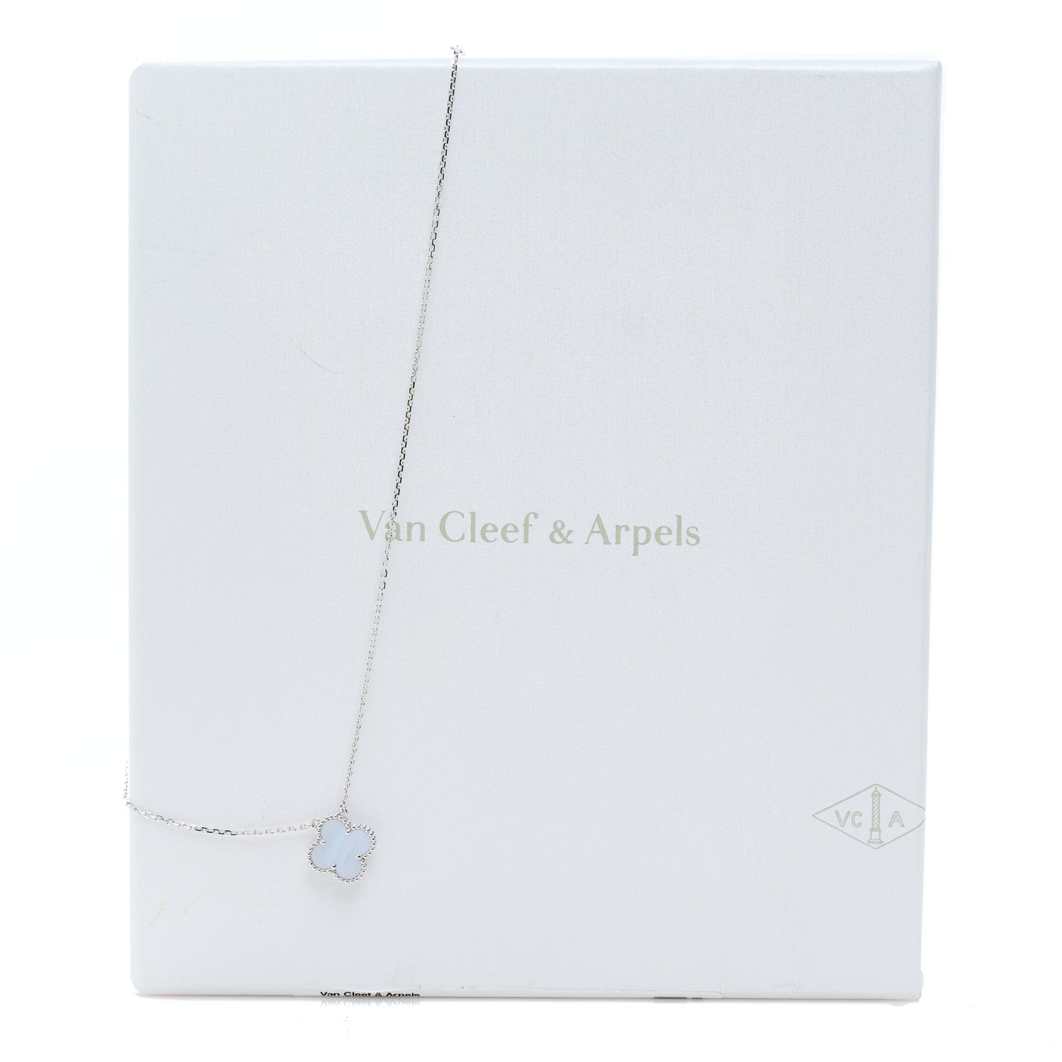 Van Cleef & Arpels 18k White Gold Chalcedony Vintage Alhambra Pendant Necklace 6 of 6
