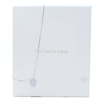 Van Cleef & Arpels 18k White Gold Chalcedony Vintage Alhambra Pendant Necklace 6 of 6