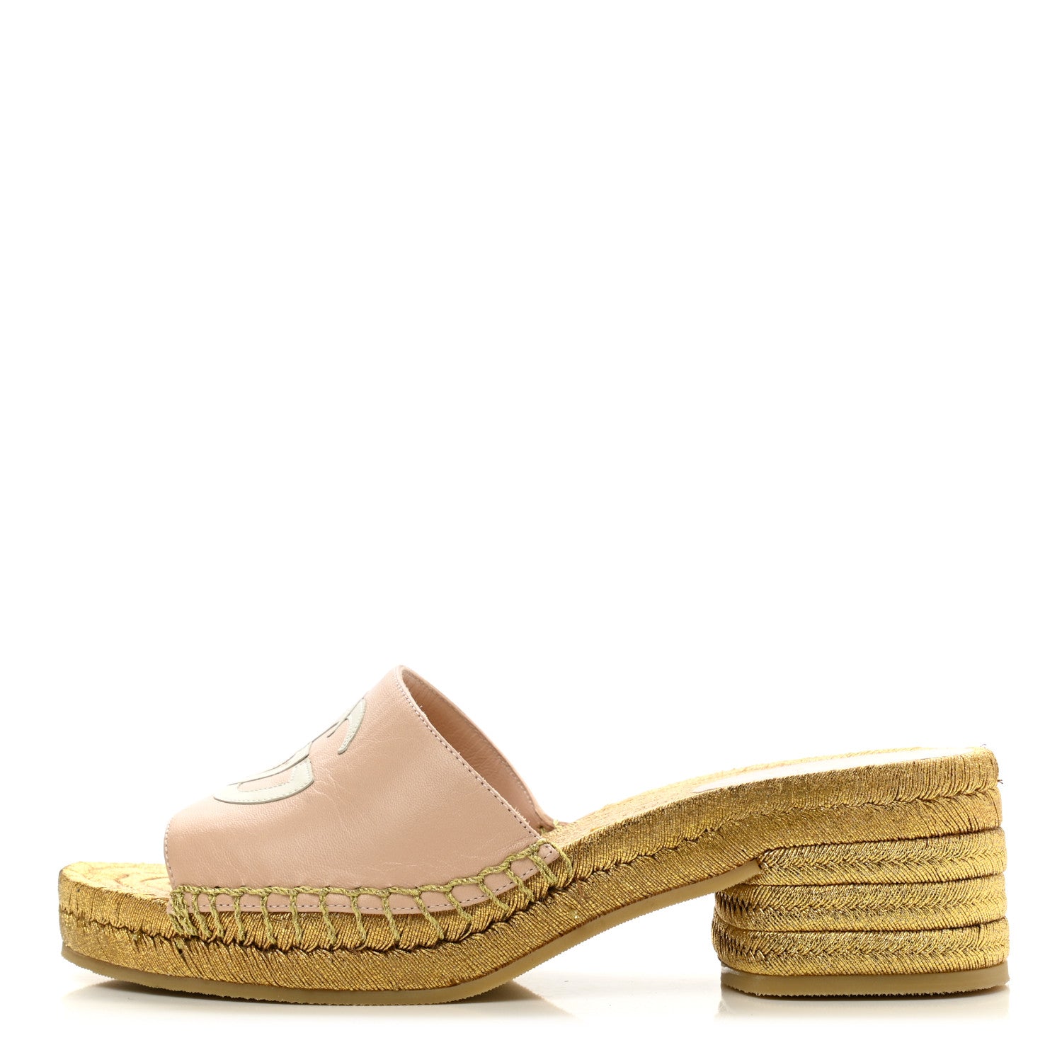 Gucci Malaga Kid Lifford Calfskin GG Mid Heel Slide Sandals 35 Skin Rose Dusty White 1 of 12