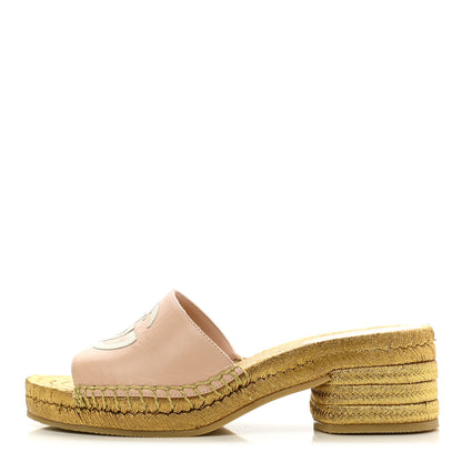 Gucci Malaga Kid Lifford Calfskin GG Mid Heel Slide Sandals 35 Skin Rose Dusty White 1 of 12