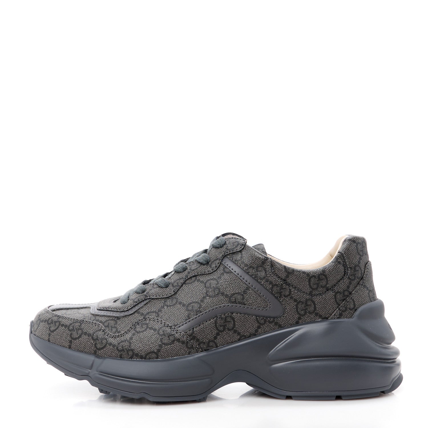 Gucci GG Supreme Monogram Apollo Calfskin Mens Rhyton Sneakers 6.5 Grey Black Graphite Grey 1 of 9