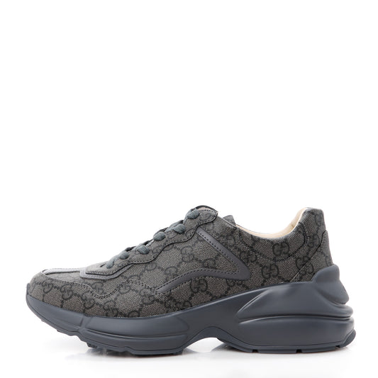 GG Supreme Monogram Apollo Calfskin Mens Rhyton Sneakers 6.5 Grey Black Graphite Grey