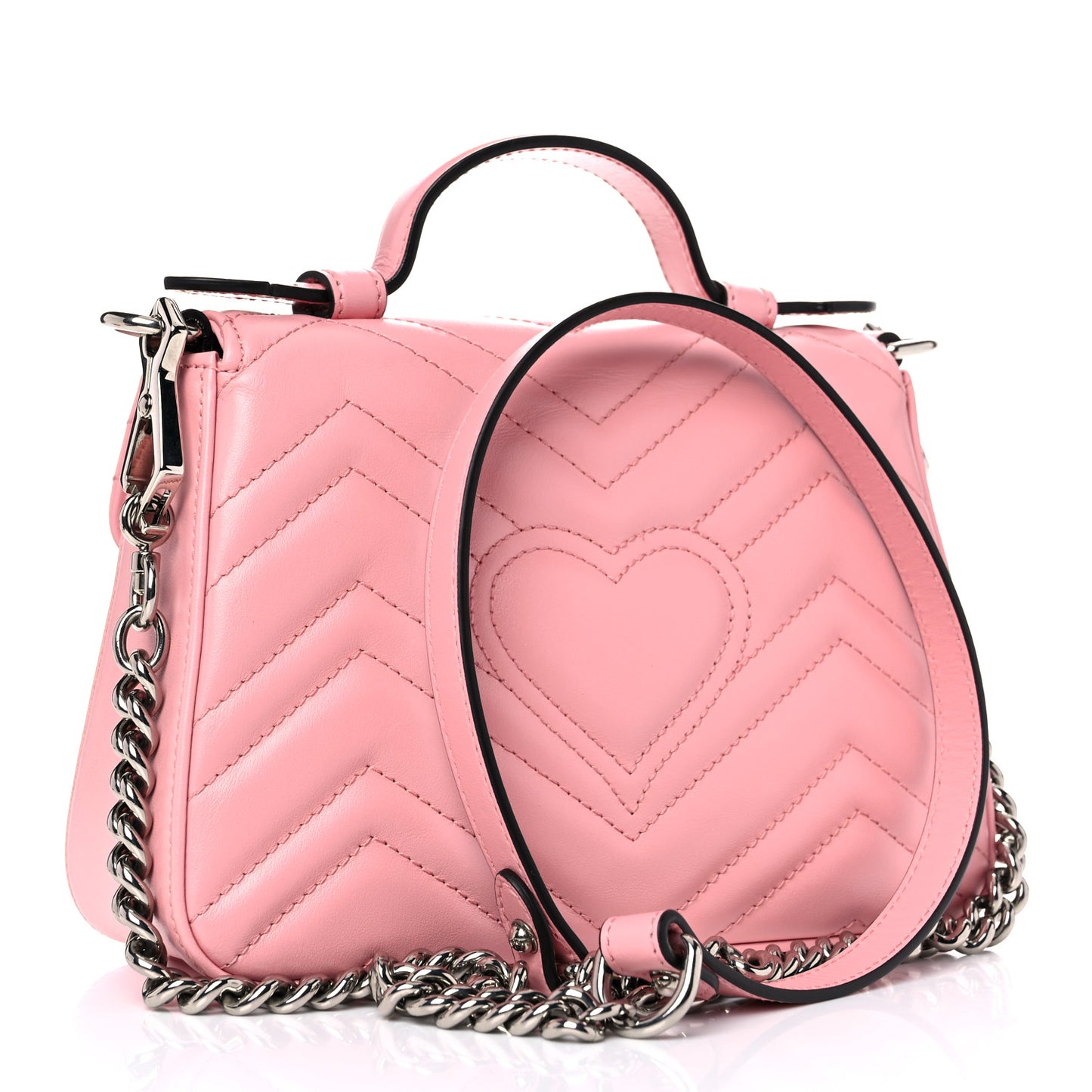 Calfskin Matelasse Mini GG Marmont Top Handle Shoulder Bag Wild Rose