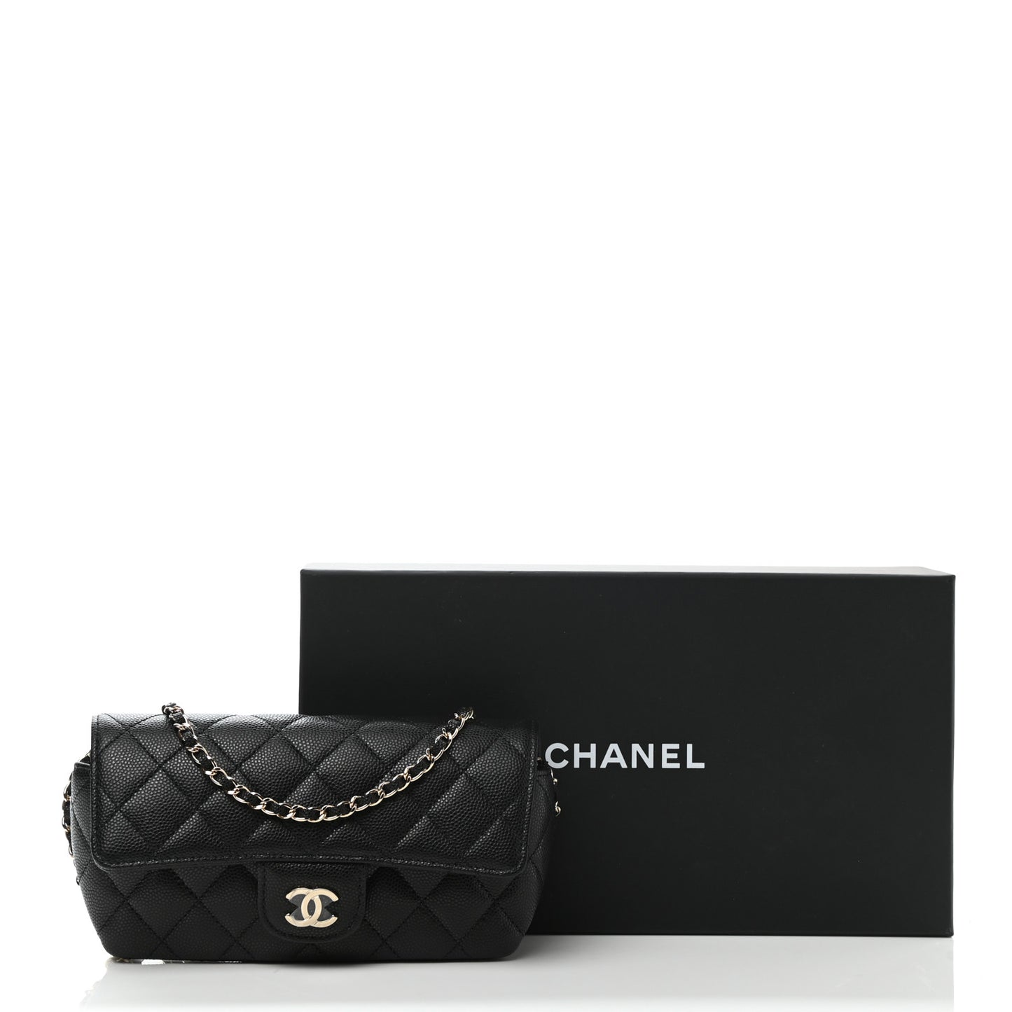 Caviar Quilted Glasses Case With Chain Black