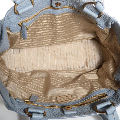 Prada Canapa Canvas Leather Small Tote Blue Beige 5 of 10