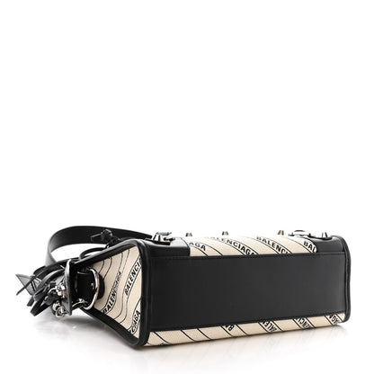 Balenciaga Canvas Satin Calfskin Diagonal Allover Logo Print Classic Silver Hardware Mini City Natural Black 5 of 11