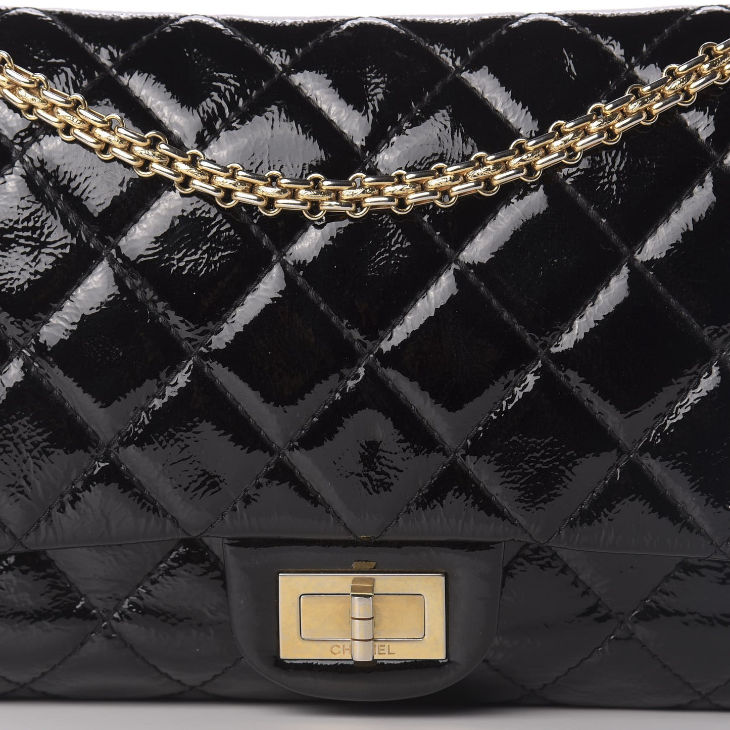 Distressed Patent Quilted 2.55 Reissue 227 Flap Black