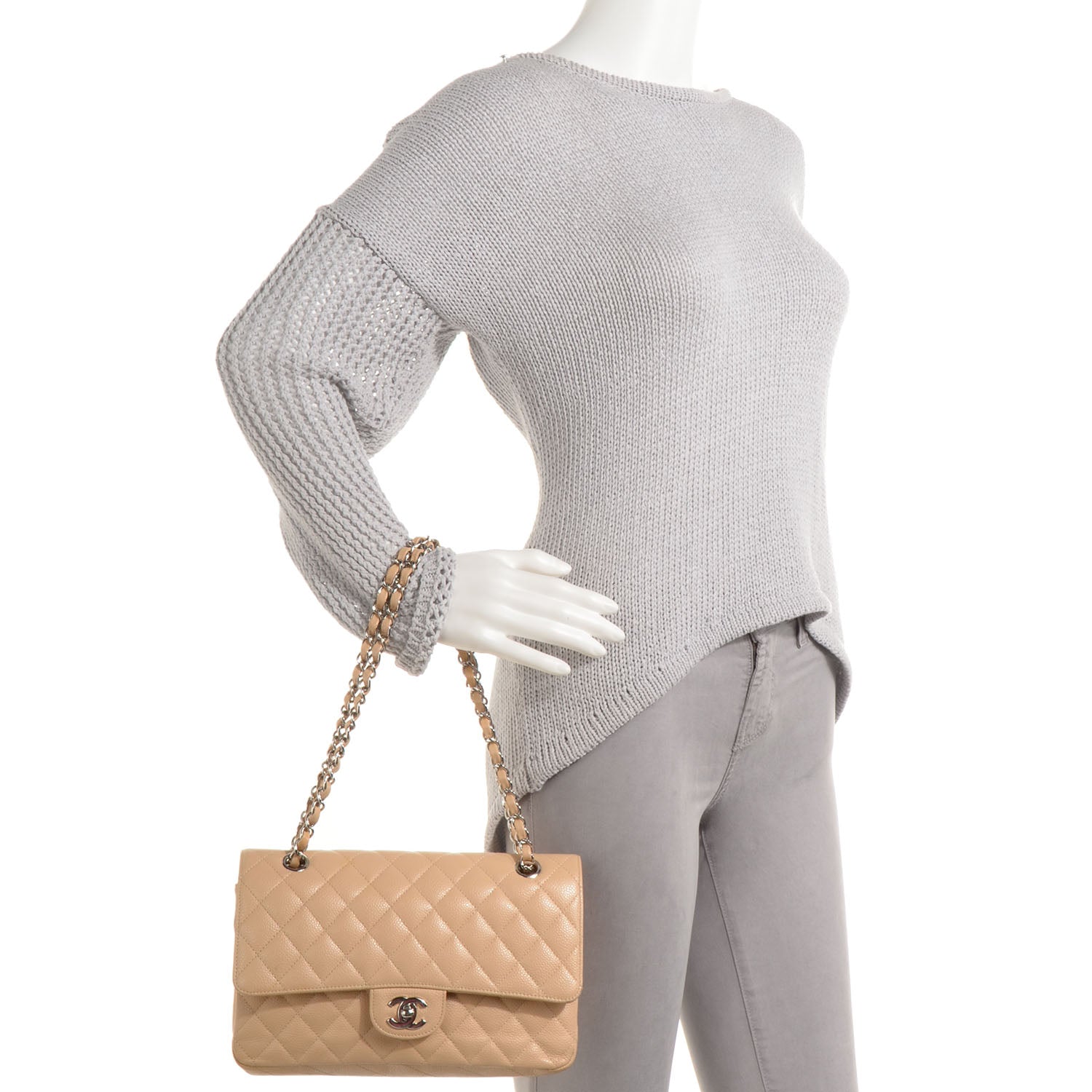 Chanel Caviar Quilted Medium Double Flap Beige Clair 2 of 8