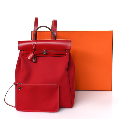 Hermes Military Toile Vache Hunter Herbag a Dos Zip Retourne Backpack Rouge Piment 12 of 12