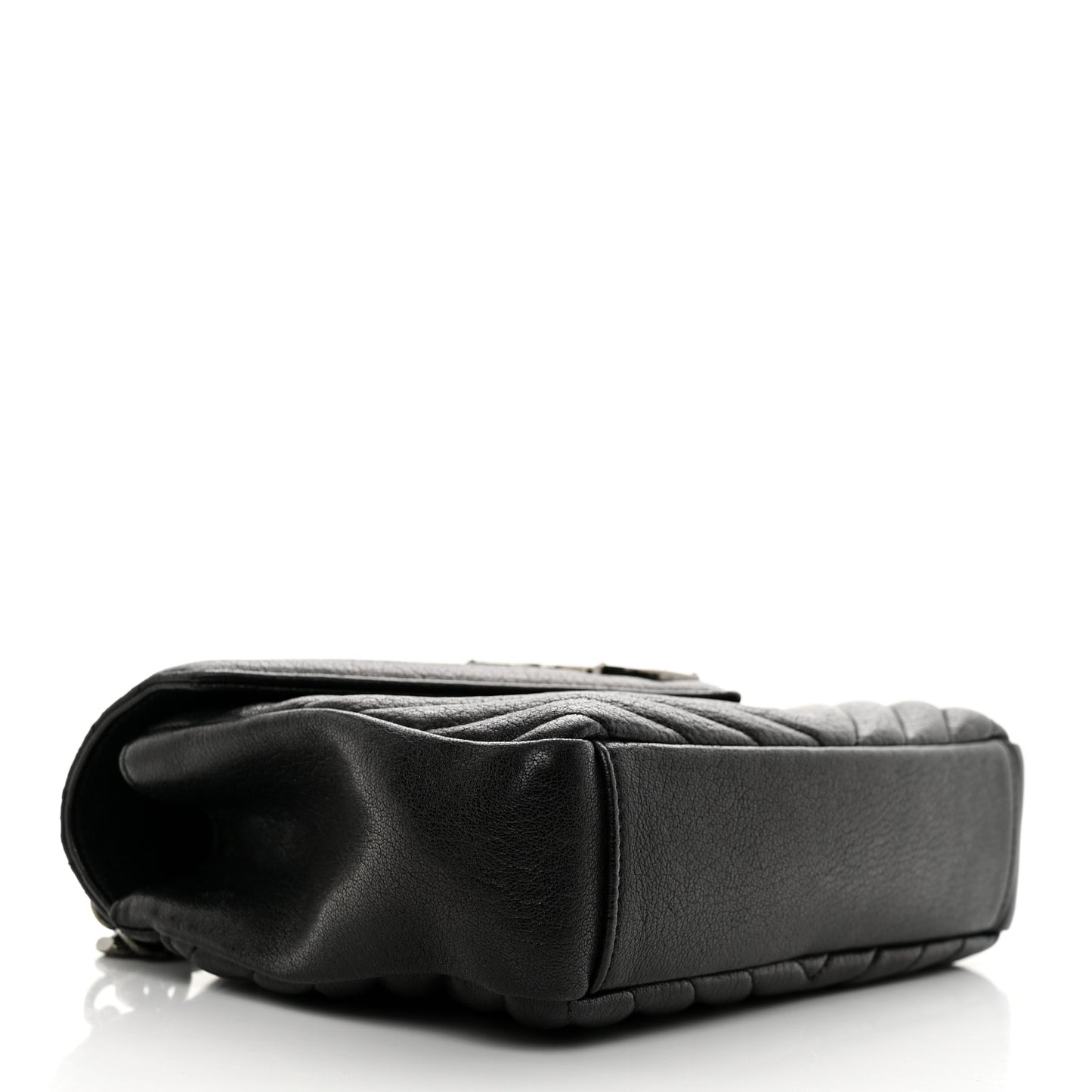Sheepskin Matelasse Chevron Monogram Medium College Bag Black