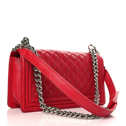 Chanel Perforated Lambskin Quilted Medium Boy Flap Dark Pink 3 of 9