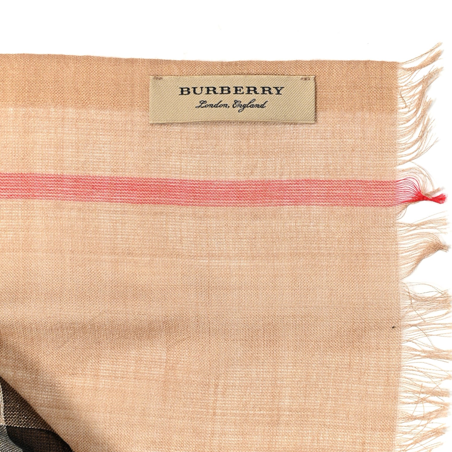 Burberry Wool Silk Giant Check Lightweight Scarf Camel 3 of 3