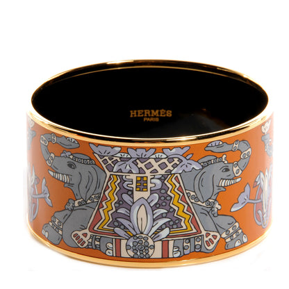 Hermes Enamel Printed Elephant Torana Extra Wide Bracelet 65 Orange 1 of 5