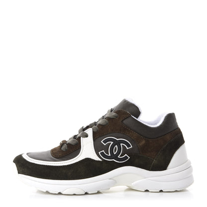 Chanel Fabric Calfskin Suede CC Womens Sneakers 36 Dark Green 1 of 9