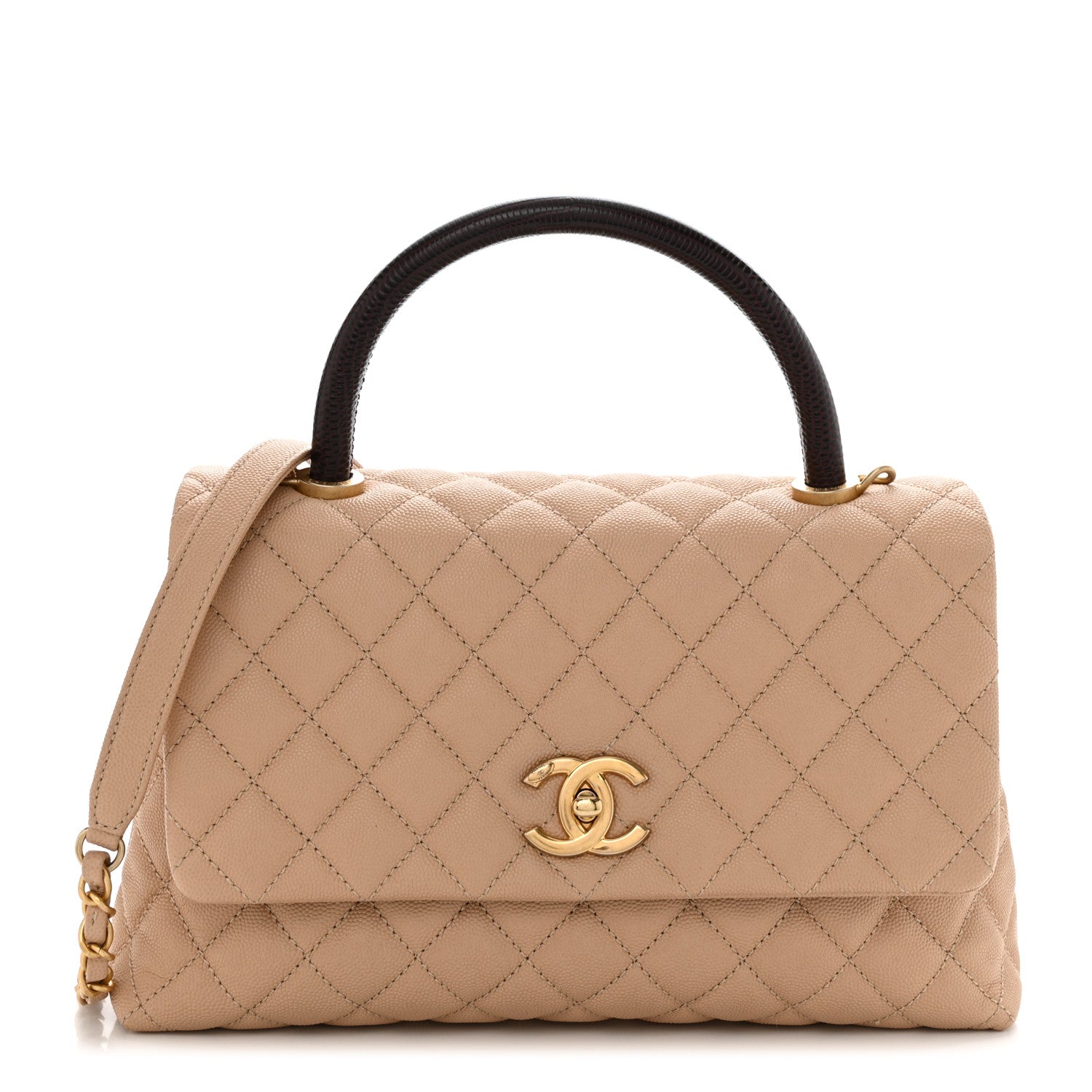 Chanel Caviar Lizard Embossed Quilted Small Coco Handle Flap Beige 1 of 12
