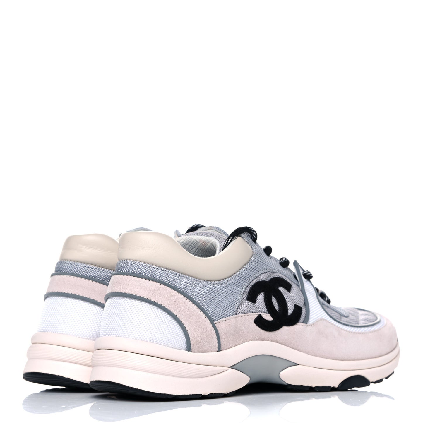 Nylon Suede Calfskin Womens CC Sneakers 40 Grey White Pink
